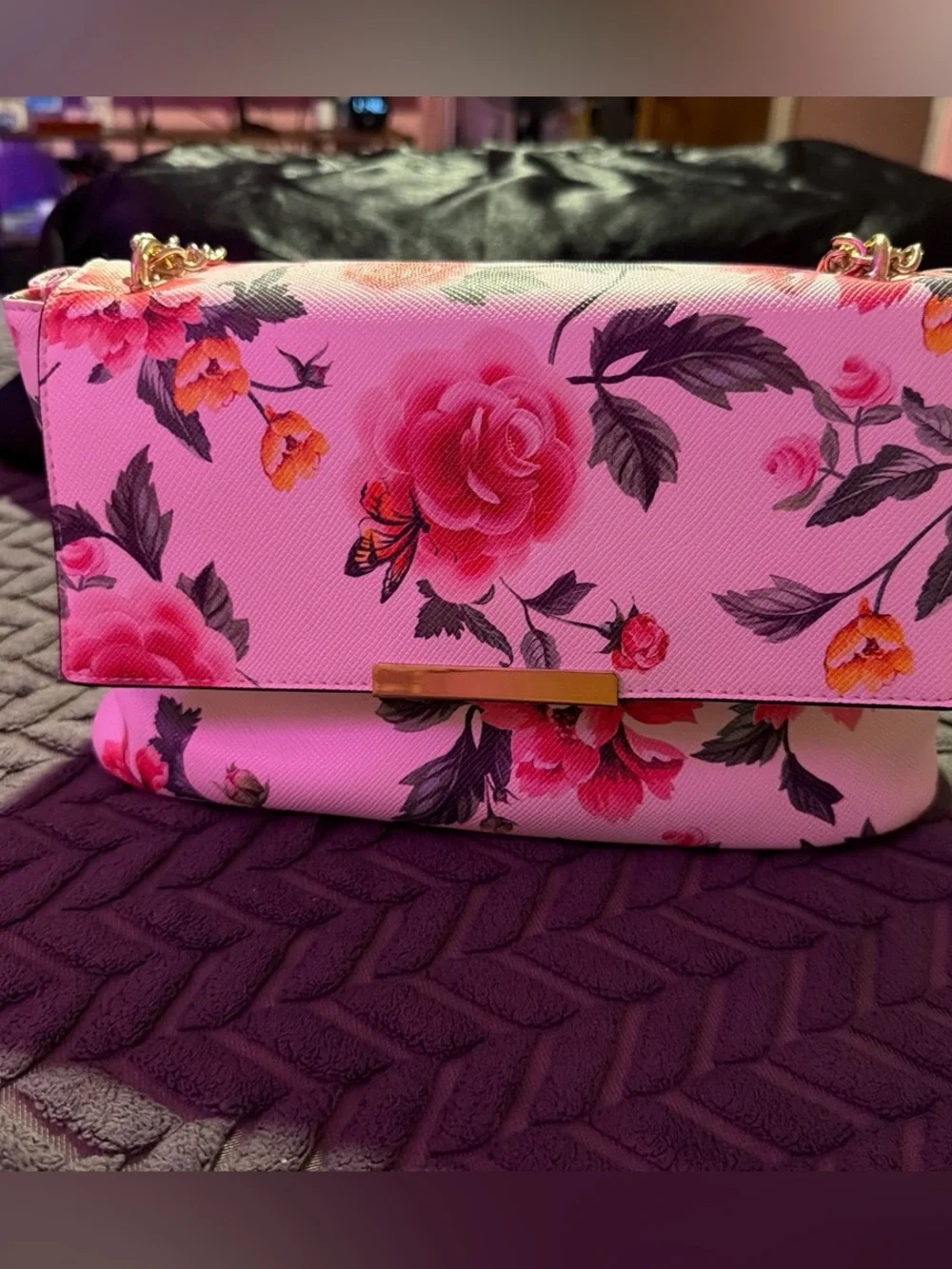 Mossimo black Floral Pink Chain-Handle Shoulder Bag
